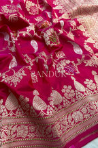 Ruby Red Katan Silk Jangla Saree