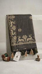 The Enchanted Forest Cotton Drape: Woven Stag & Tree Saree