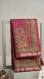 Elegant Magenta Pink Paisley Saree with Zari Border & Mirror Work