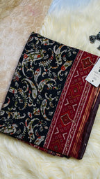 Elegant Black and Maroon Silk Blend Saree with Intricate Paisley Motifs