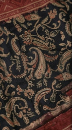 Elegant Black and Maroon Silk Blend Saree with Intricate Paisley Motifs