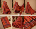 Soft Silk Floral Print with Mirror Work Rust Orange Festive Wear Saree