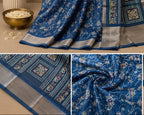 Elegant Blue Saree with Intricate Paisley Motifs & Silver Border