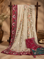 Off-White Fancy Organza Saree with Embroidered Blouse | Floral Zari & Sequin Work