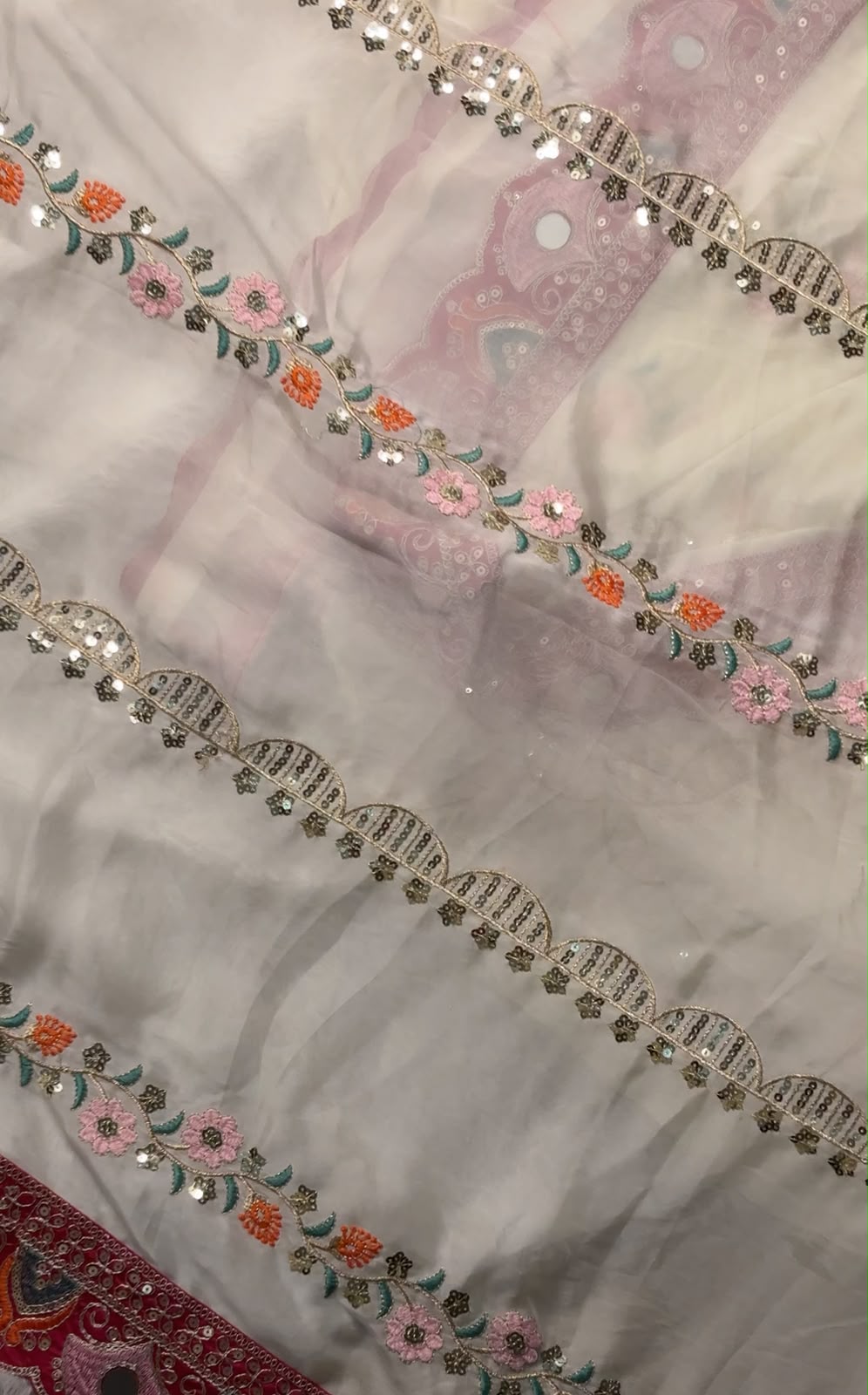 Off-White Fancy Organza Saree with Embroidered Blouse | Floral Zari & Sequin Work