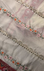 Off-White Fancy Organza Saree with Embroidered Blouse | Floral Zari & Sequin Work