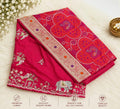 Elegant Rani Pink Embroidered Saree with Sequin Work & Scalloped Border
