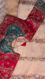 Off-White Fancy Organza Saree with Embroidered Blouse | Floral Zari & Sequin Work